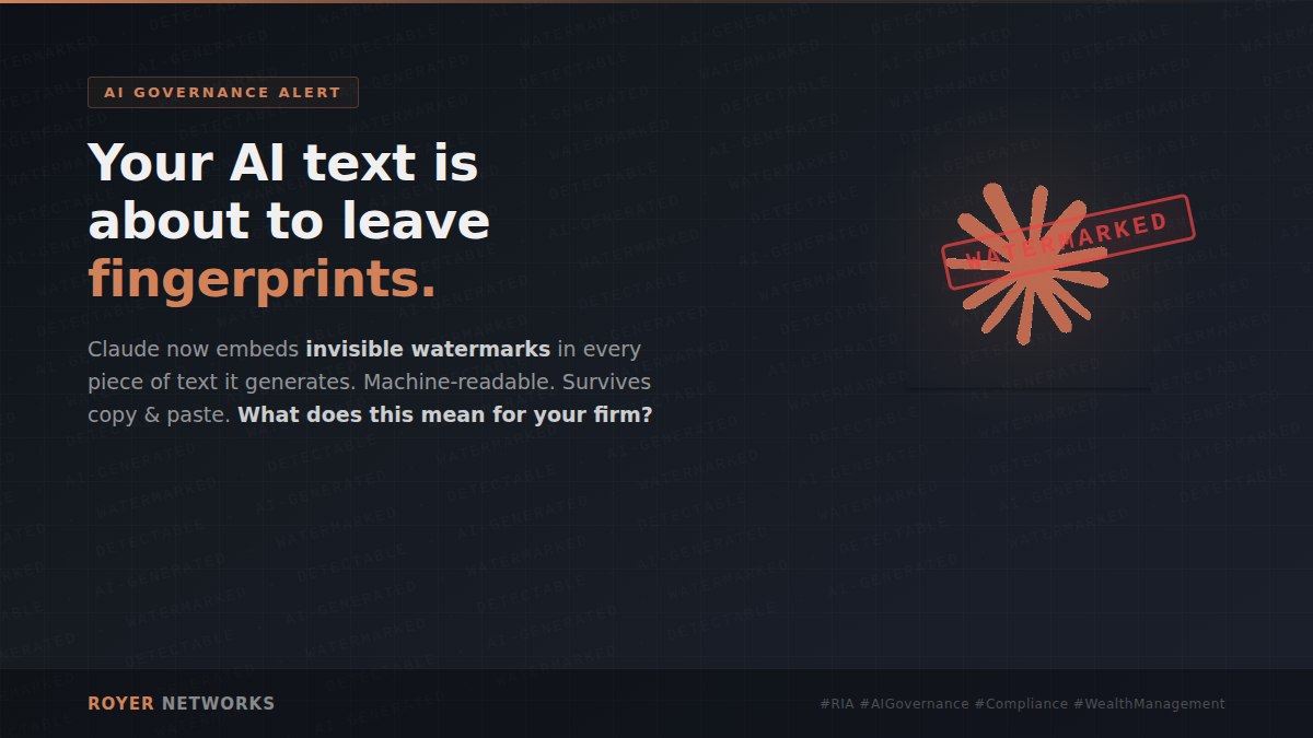 AI governance alert about invisible watermarks in Claude generated text